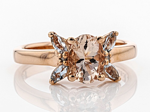 .93ct Morganite w/ .23ctw Aquamarine & .01ctw Two Diamond Accents 18k Rose Gold Over Silver Ring - Size 9