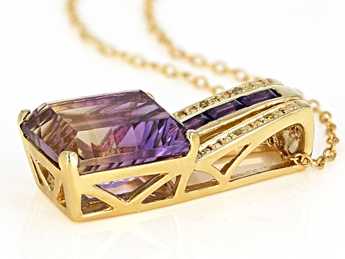 5.12ctw Ametrine & Amethyst with .01ctw 4 Yellow Diamond Accent 18k Gold Over Silver Pendant w/Chain