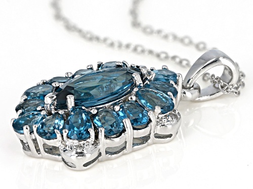 4.46ctw London Blue Topaz with .01ctw Four Diamond Accent Rhodium Over Silver Pendant with Chain