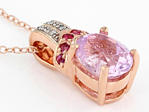 1.98ct Kunzite, .15ctw Pink Spinel & .01ctw Diamond Accent 18k Rose Gold Over Silver Pendant w/Chain