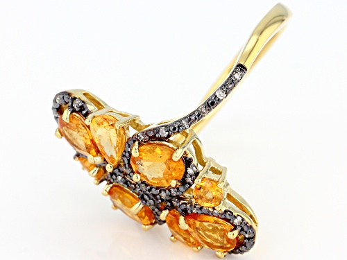 2.01CTW MIXED SHAPES MANDARIN GARNET & .10CTW CHAMPAGNE DIAMOND 18K YELLOW OVER STERLING SILVER RING - Size 6