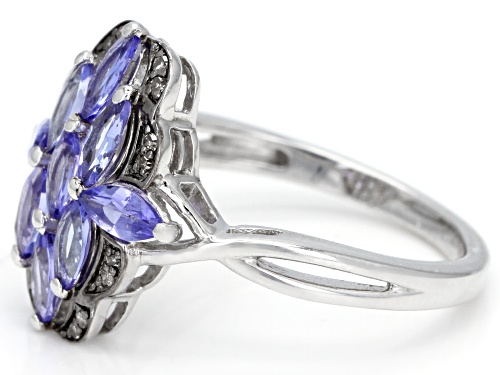 1.05CTW MARQUISE TANZANITE WITH .04CTW CHAMPAGNE DIAMOND ACCENT RHODIUM OVER STERLING SILVER RING - Size 8