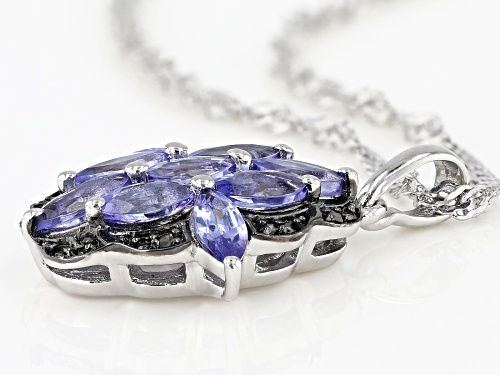 1.20CTW TANZANITE WITH .05CTW CHAMPAGNE DIAMOND ACCENTS RHODIUM OVER SILVER PENDANT WITH CHAIN