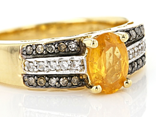 .94ctw Mandarin Garnet, Champagne Diamond Accent & White Zircon 18k Gold Over Sterling Silver Ring - Size 9