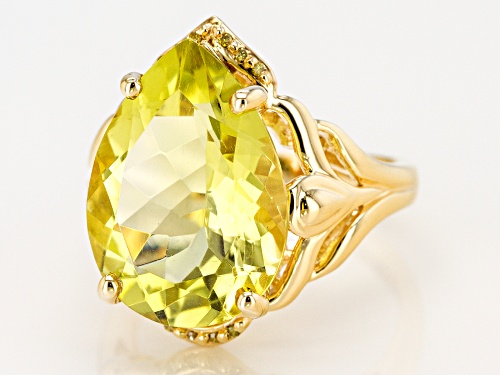8.82CT CANARY QUARTZ WITH .02CTW YELLOW DIAMOND ACCENT 18K YELLOW GOLD OVER SILVER RING - Size 9