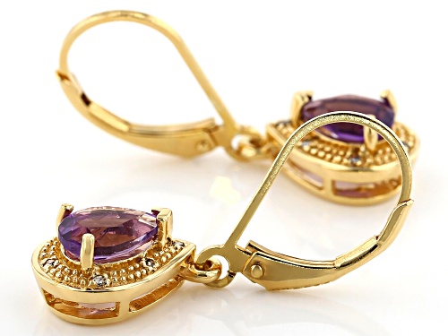 1.02CTW AFRICAN AMETHYST WITH .03CTW CHAMPAGNE DIAMOND ACCENT 18K YELLOW GOLD OVER SILVER EARRINGS