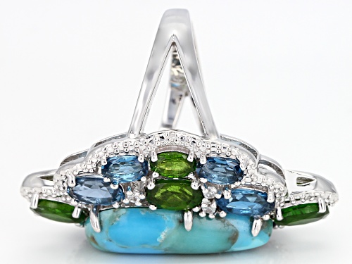 Free-form turquoise with 4.48ctw multi-gem & .01ctw white 4 diamond accent rhodium over silver ring - Size 7