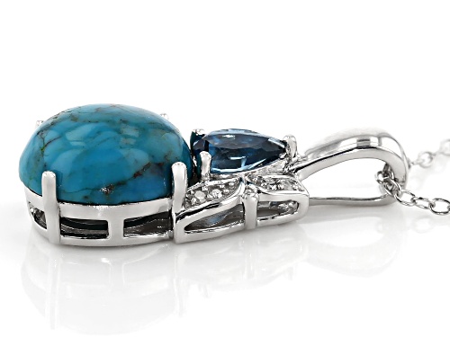 Turquoise w/.41ct London Blue Topaz & .01ctw Four Diamond Accent Rhodium Over Silver Pendant w/Chain