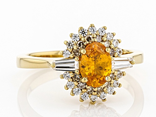 .94ct Mandarin Garnet, .42ctw White Zircon & Champagne Diamonds 18k Gold Over silver Ring - Size 9