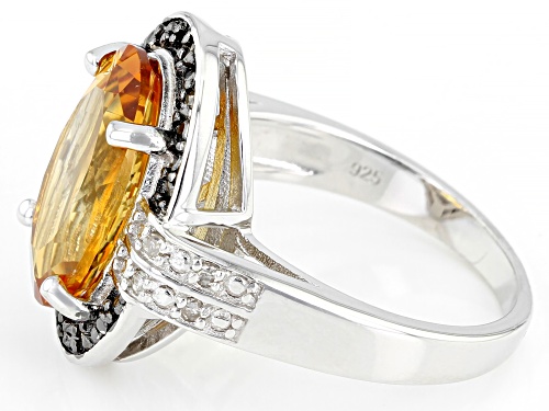 5.02ct Oval Citrine With .13ctw Champagne & White Diamond Rhodium Over Silver Ring - Size 7