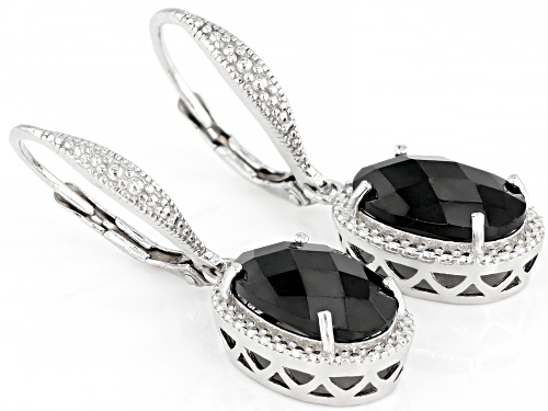 7.40ctw oval black spinel with .02ctw diamond accent rhodium over sterling silver earrings