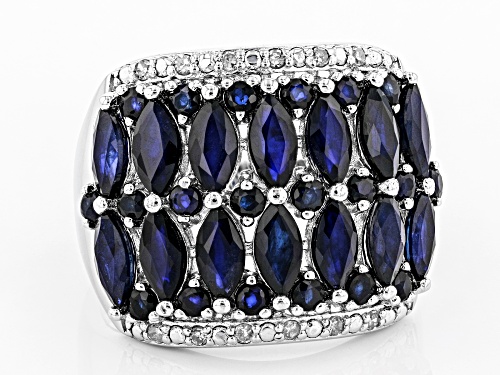 5.19ctw Marquise And Round Blue Sapphire With Diamond Accent Rhodium Over Silver Band Ring - Size 8