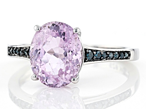 2.77ct Oval Kunzite With Blue Diamond Accent Rhodium Over Sterling Silver Ring - Size 8