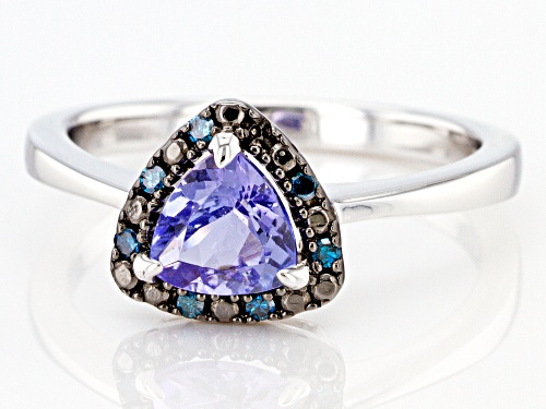 .64ct Trillion Tanzanite with .05ctw Round Blue Diamond Accent Rhodium Over Sterling Silver Ring - Size 8