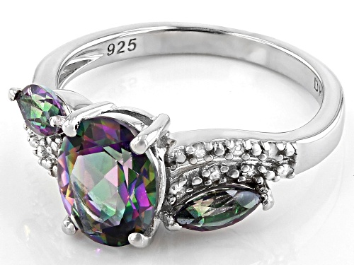 2.49ctw Oval & Marquise Mystic Fire(R) Green Topaz & .06ctw Diamond Accent Rhodium Over Silver Ring - Size 8