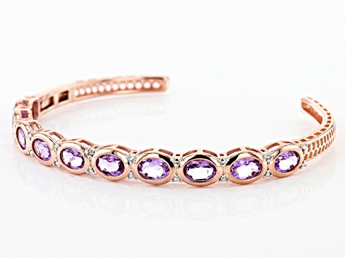 7.66ct Oval Amethyst with .01ct round White Diamond Accent 14k rose Gold Over Silver Bracelet - Size 7.5