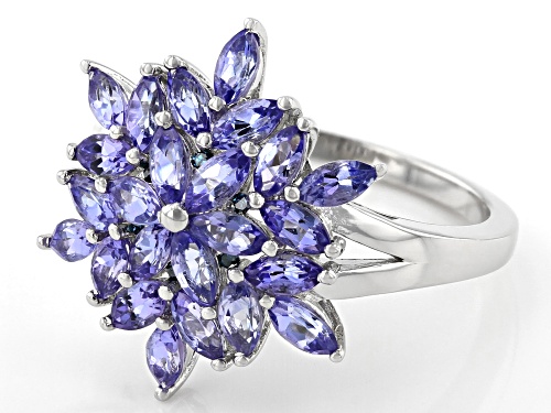2.07ctw Marquise Tanzanite with .03ctw Round Blue Diamond Accent Rhodium Over Silver Ring - Size 10