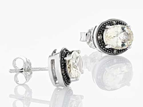 1.80ctw Oval Labradorite and Champagne Diamond Accent Rhodium Over Silver Halo Earrings