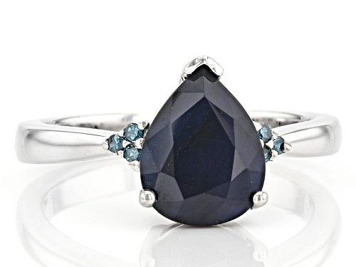 2.16ct Pear Shaped Diffused Blue Sapphire with 0.04ctw Blue Diamond Accent Rhodium Over Silver Ring - Size 10