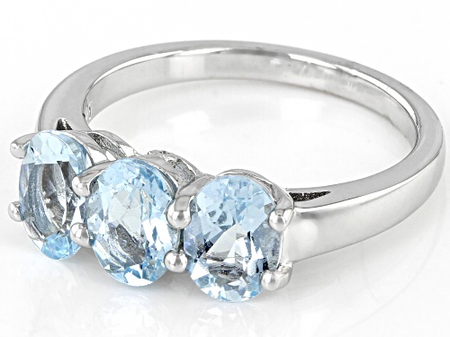 1.55ctw Oval Aquamarine With .01ctw Round White Diamond Accent Rhodium Over Sterling Silver Ring - Size 6