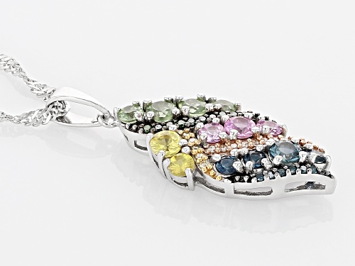 1.07ctw Multi-Sapphire with .08ctw Diamond Accent Rhodium Over Sterling Silver Pendant With Chain