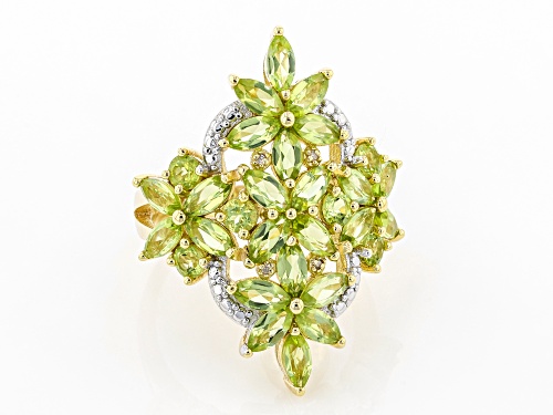 4.18ctw Marquise And Round Manchurian Peridot(TM) With 0.01ctw Diamond 18K Gold Over Silver Ring - Size 7