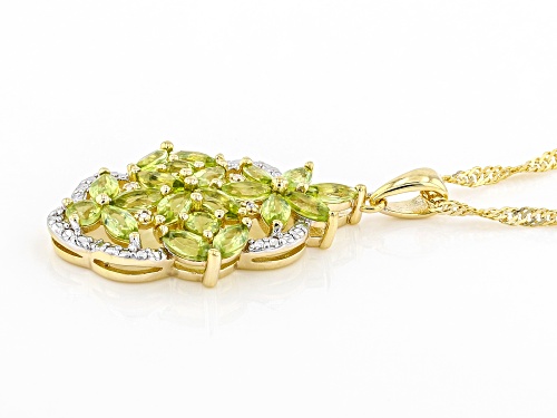 2.82ctw Mixed shape Manchurian Peridot(TM) With 0.01ctw Diamond 18K Gold Over Silver Pendant Chain