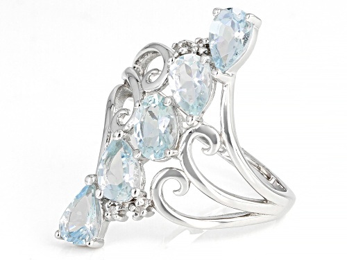 1.12ctw Pear-Shaped, 0.34ct Oval Aquamarine And 0.02ctw Diamond Accent Rhodium Over  Silver Ring. - Size 6