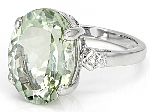 7.82ct Oval Prasiolite With 0.01ctw Round White Diamond Rhodium Over Sterling Silver Ring - Size 7