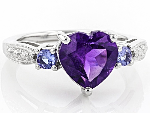 2.12ct African Amethyst, 0.20ctw Tanzanite With  Diamond Accent Rhodium Over Silver Ring - Size 8