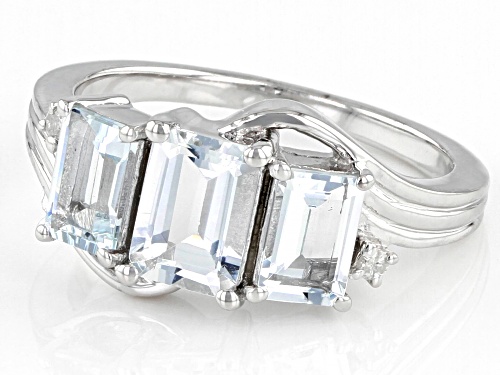 1.62ctw Rectangular Octagonal Aquamarine With 0.02ctw Round Diamond Accent Rhodium Over Silver Ring - Size 10