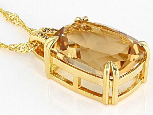 5.53ctw Champagne Quartz & 0.03ctw Champagne Diamonds 18k Yellow Gold Over Silver Pendant With Chain