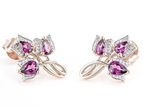 1.77ctw Raspberry Color Rhodolite With 0.03ctw Diamond Accent 18k Rose Gold Over Silver Earrings