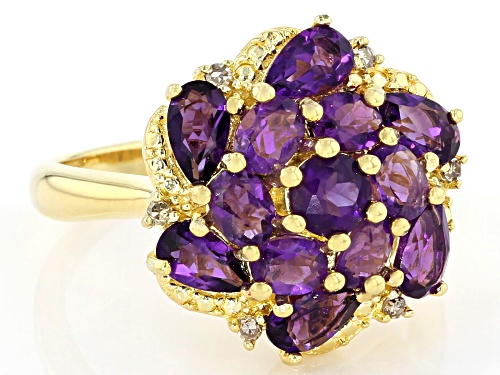 2.00ctw African Amethyst and 0.05ctw Champagne Diamond Accent 18K Yellow Gold Over Silver Ring - Size 7