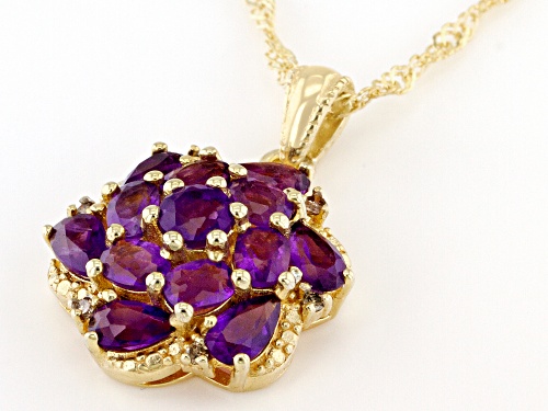 2.10ctw Amethyst & 0.05ctw Champagne Diamond Accent 18K Yellow Gold Over Silver Pendant Chain