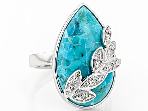 23x14mm Pear Shape Turquoise With 0.04ctw White Diamond Accent Rhodium Over Sterling Silver Ring - Size 7