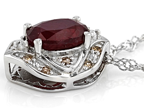 1.45ct Oval Mahaleo® Ruby With 0.07ctw Diamond Accent Rhodium Over Silver Pendant Chain