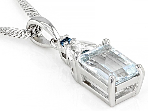 1.13ct Rectangular Octagonal Aquamarine With 0.21ctw Multi Gem Rhodium Over Silver Pendant Chain