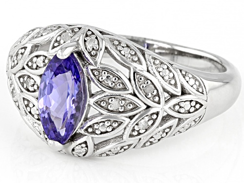 0.64ct Marquise Tanzanite With 0.04ctw Round White Diamond Rhodium Over Sterling Silver Ring. - Size 9