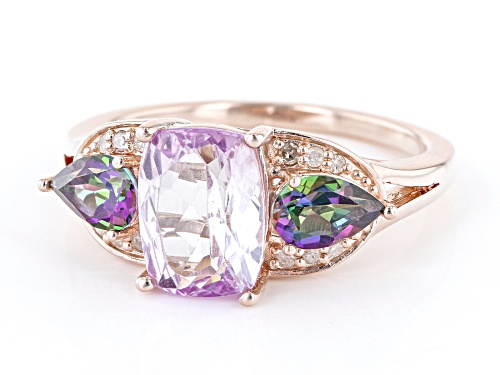 2.42ct Kunzite With 0.77ctw Mystic Topaz And  White Diamond 18K Rose Gold Over Silver Ring - Size 9