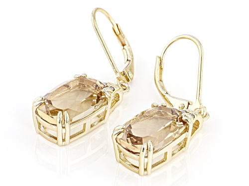 7.30ctw Cushion Champagne Quartz With 0.04ctw Diamond Accent 18k Yellow Gold Over Silver Earrings