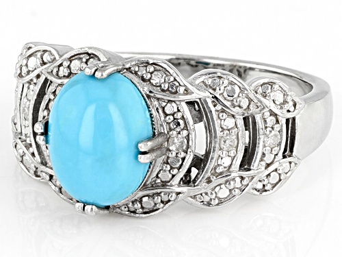Sleeping Beauty Turquoise With 0.04ctw White Diamond Accent Rhodium Over Sterling Silver Ring - Size 8