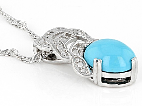 Sleeping Beauty Turquoise With 0.02ctw Diamond Accent Rhodium Over Sterling Silver Pendant Chain