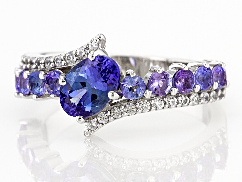 0.79ctw Mixed Shapes Tanzanite With 0.29ctw Round White Zircon Rhodium Over Silver Ring - Size 9