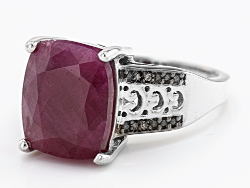 6.88ct Indian Ruby With .04ctw Champagne Diamond Rhodium Over Sterling Silver Ring - Size 6