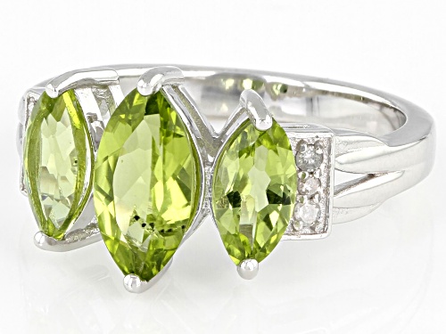 2.32ctw Marquise Manchurian Peridot™ And 0.05ctw White Diamond Rhodium Over Sterling Silver Ring - Size 8