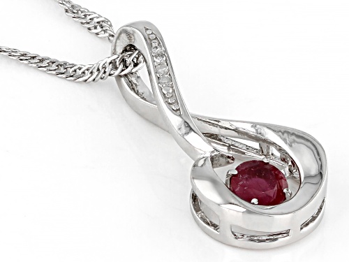 0.35ct Round Mahaleo® Ruby With 0.01ctw White Diamond Accent Rhodium Over Silver Pendant Chain