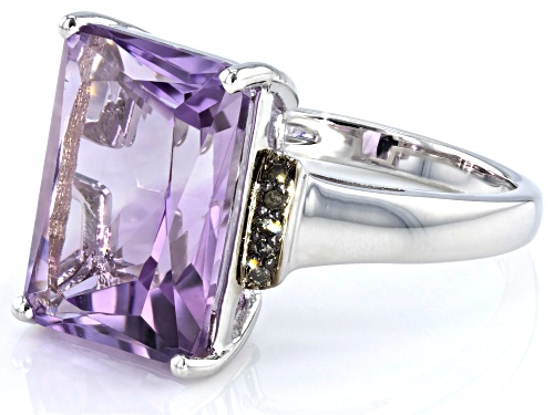 6.47ct African Amethyst & 0.04ctw Champagne Diamond Rhodium Over Sterling Silver Ring - Size 8