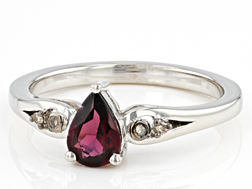 0.65ct Pear Raspberry Rhodolite With 0.02ctw Diamond Accent Rhodium Over Silver Ring - Size 8