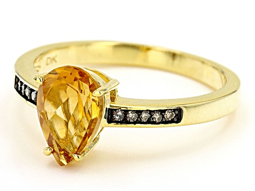 1.05ct Pear Shaped Citrine With 0.04ctw Champagne Diamond Accent 18k Yellow Gold Over Silver Ring - Size 9